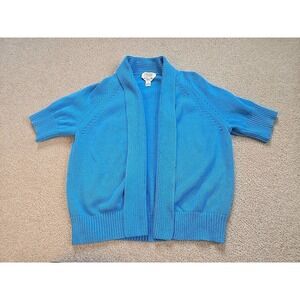 Vtg Talbots Sweater Large L Blue Mercerized Cotton Stretch Open Front Cropped